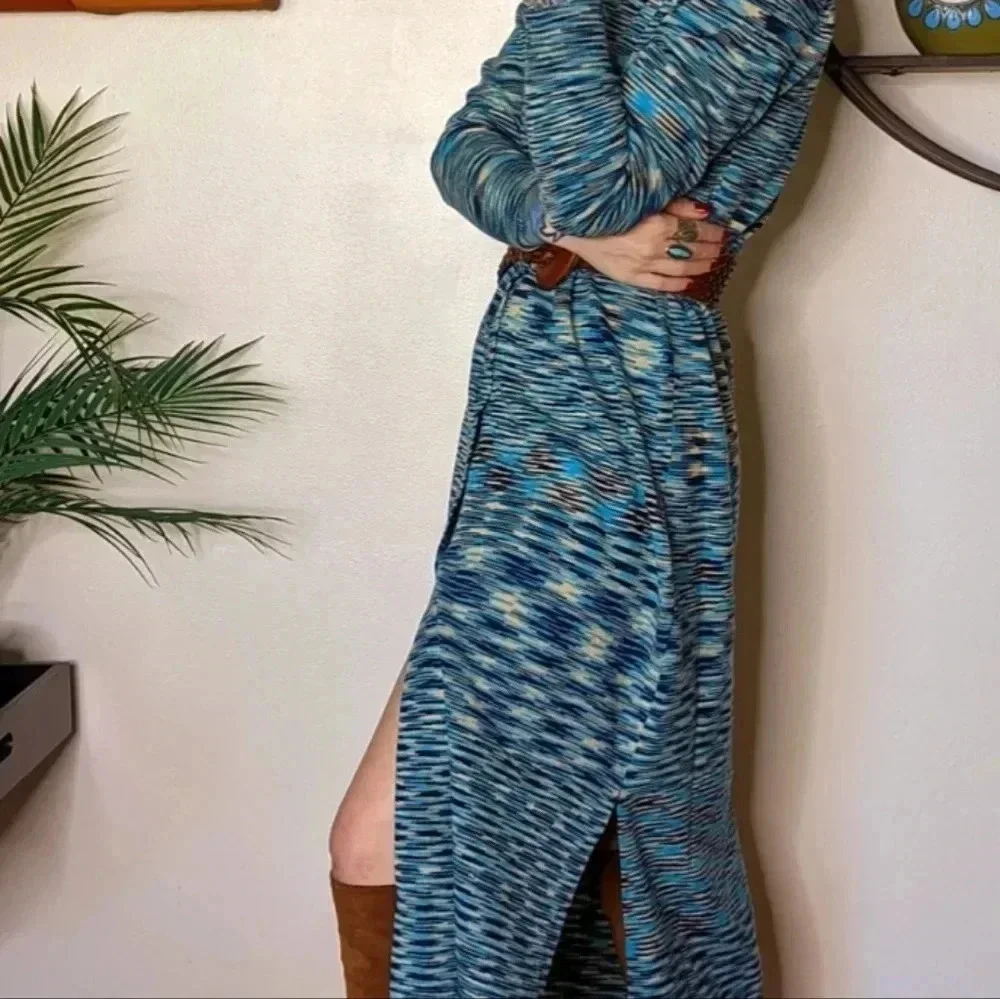 Band Of Gypsies Long Temo Cardigan Blue/Beige Slit Side Button Up SIZE S WOMEN'S - Picture 6 of 16